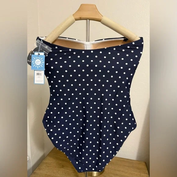 Draper James Bandeau One Piece Navy Polka Dot Swimsuit NWT- Size Medium - Picture 9 of 10